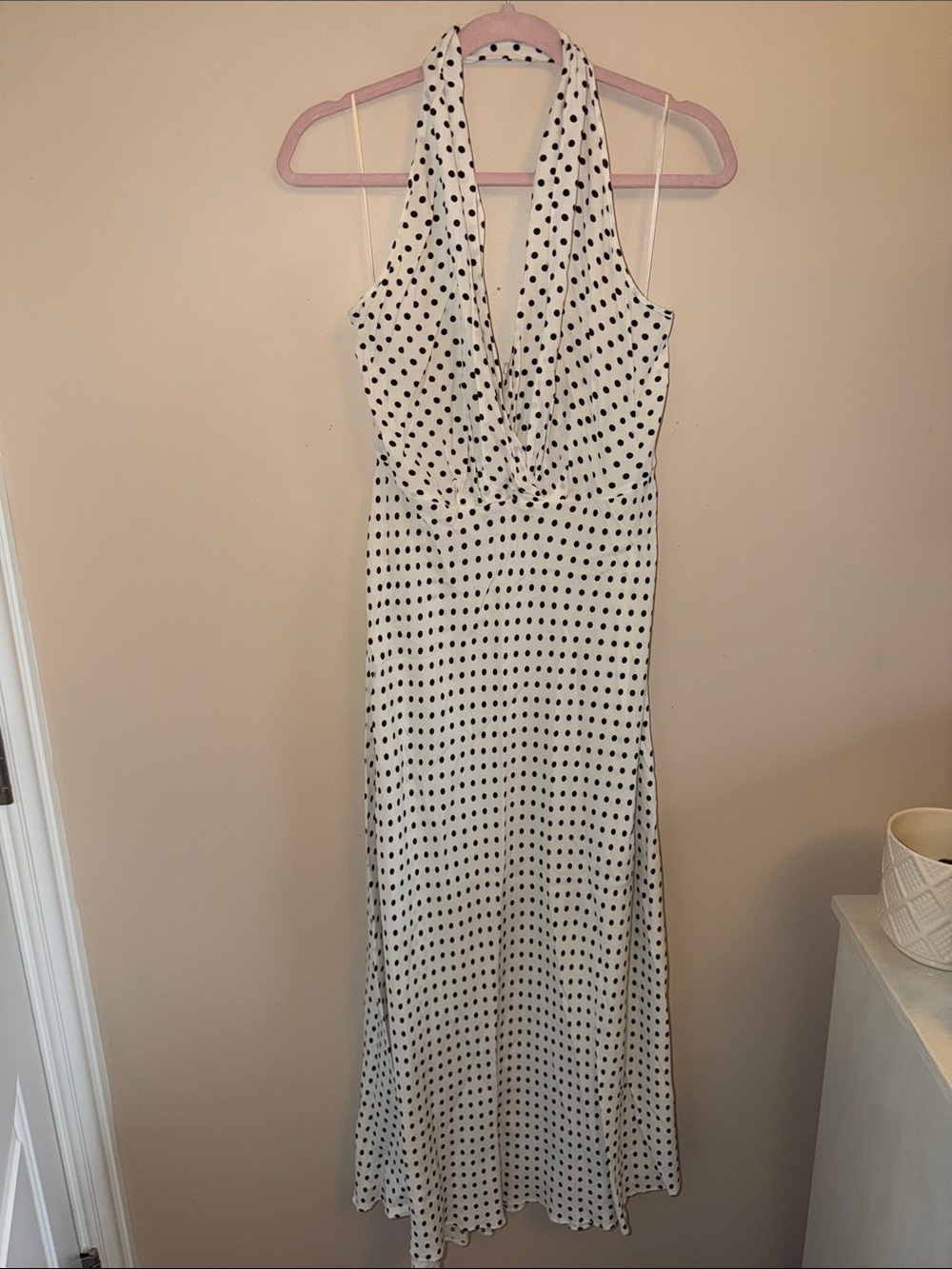 Zara White One-Shoulder Polka Dot Maxi Dress